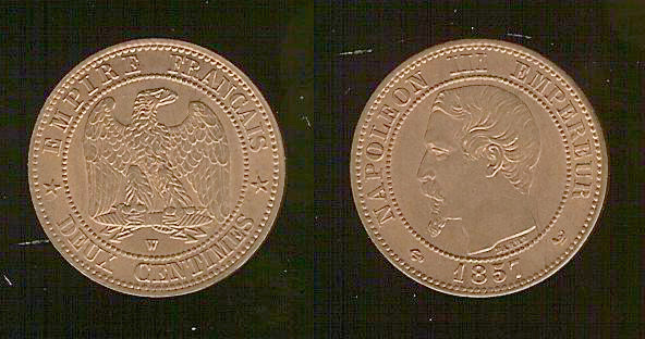 Deux centimes Napoléon III, tête nue 1857 Lille FDC